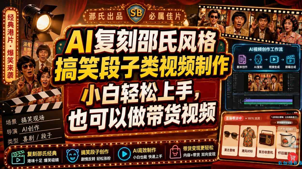 AI复刻邵氏风格搞笑段子类视频制作,小白轻松上手,也可以做带货视频