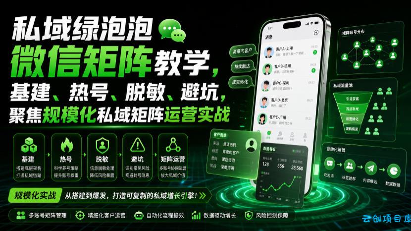 私域绿泡泡微信矩阵教学,基建、热号、脱敏、避坑,聚焦规模化私域矩阵运营实战-云创项目库