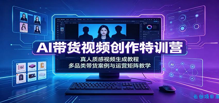 AI带货视频创作特训营：真人质感视频生成教程，多品类带货案例与运营矩阵教学-云创项目库