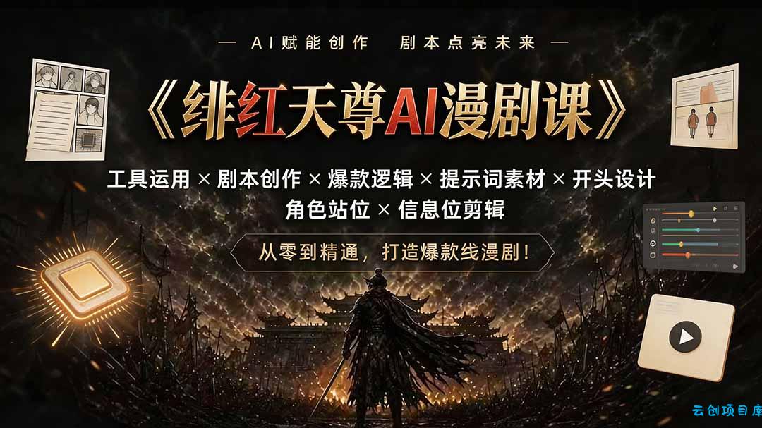 绯红天尊AI漫剧课｜工具运用×剧本创作×爆款逻辑×提示词素材×开头设计×角色站位×信息位剪辑-云创项目库