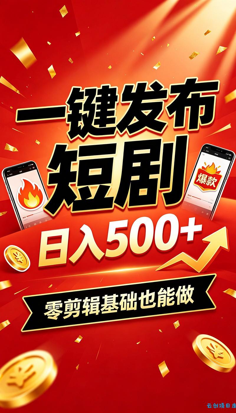 快手短剧一键发布,不用剪辑操作简单,副业日入500+。空闲时间轻松赚收益-云创项目库