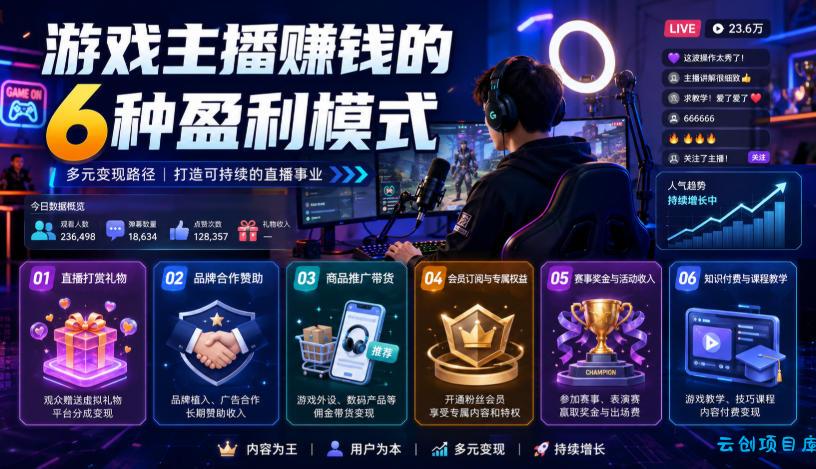 付费文章：游戏主播賺钱的6种盈利模式-云创项目库