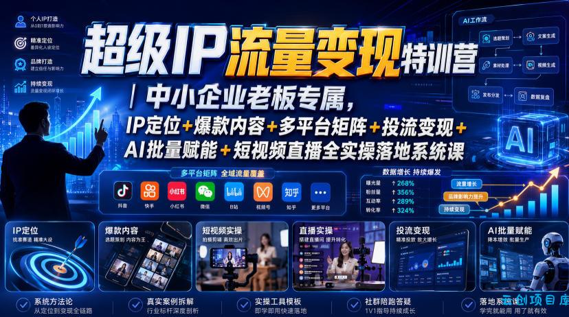 超级IP流量变现特训营｜中小企业老板专属，IP定位+爆款内容+多平台矩阵+投流变现+AI批量赋能+短视频直播全实操落地系统课-云创项目库