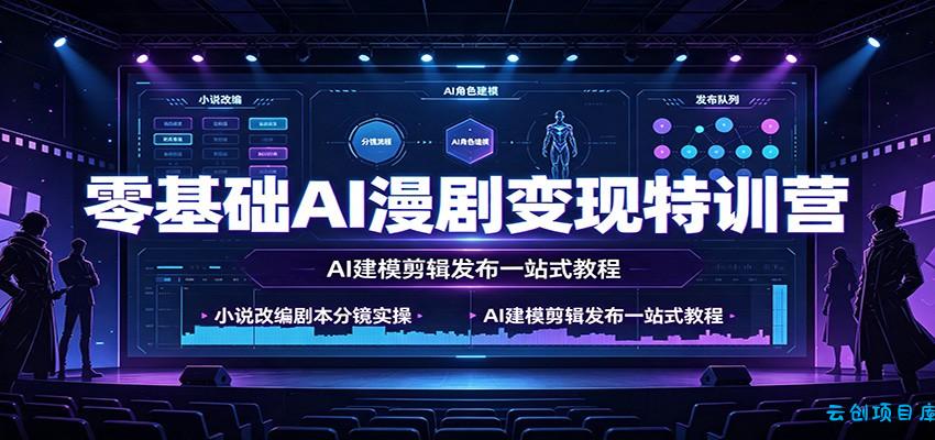 零基础AI漫剧变现特训营：小说改编剧本分镜实操，AI建模剪辑发布一站式教程-云创项目库