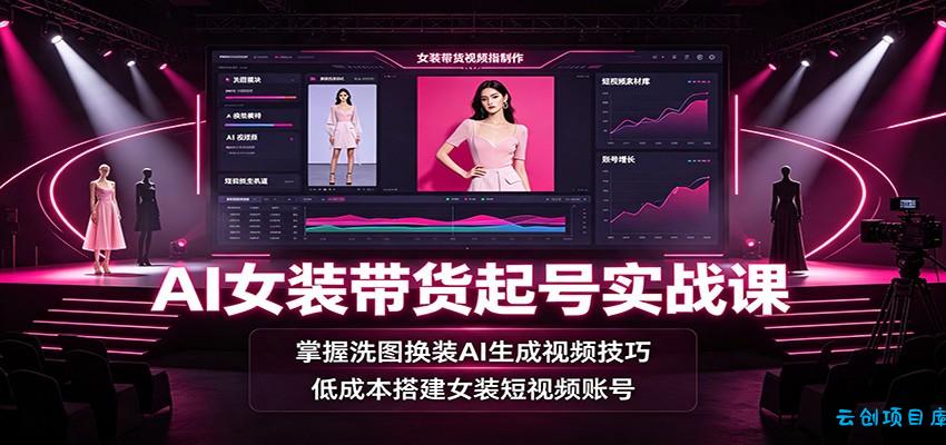 AI女装带货起号实战课：掌握洗图换装AI生成视频技巧，低成本搭建女装短视频账号-云创项目库