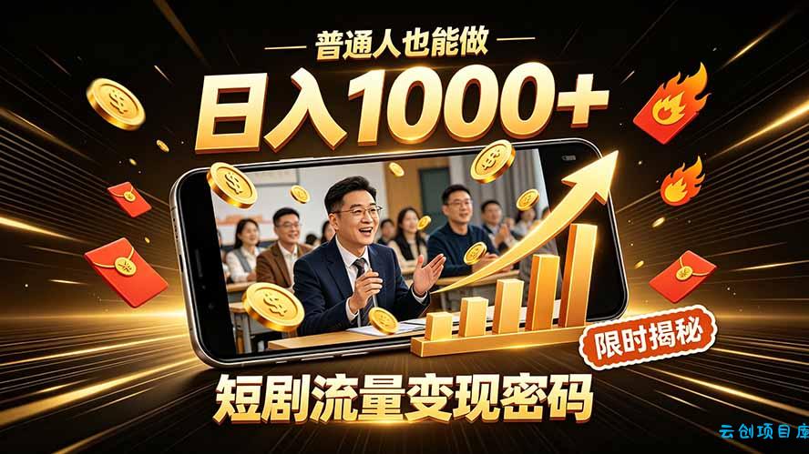 一部手机做短剧分发,不用真人出镜、不用拍摄剧本,快手流量变现日赚千元-云创项目库