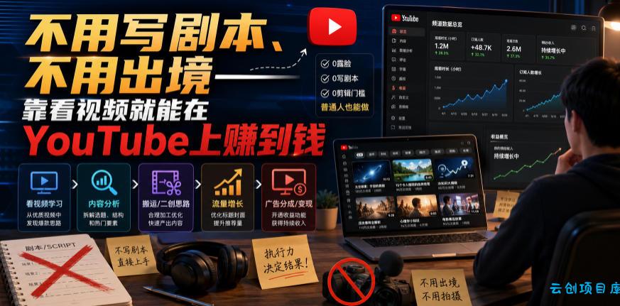 不用写剧本、不用出境——靠看视频就能在YouTube上賺到钱【原创双语字幕】-云创项目库