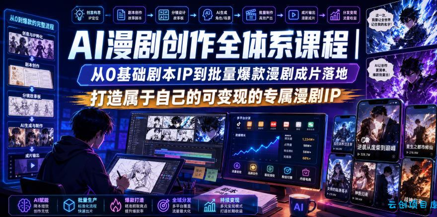 AI漫剧创作全体系课程|从0基础剧本IP到批量爆款漫剧成片落地,打造属于自己的可变现的专属漫剧IP-云创项目库