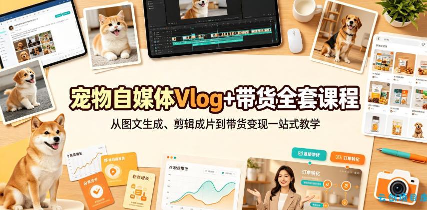 宠物自媒体Vlog+带货全套课程|从图文生成、剪辑成片到带货变现一站式教学-云创项目库