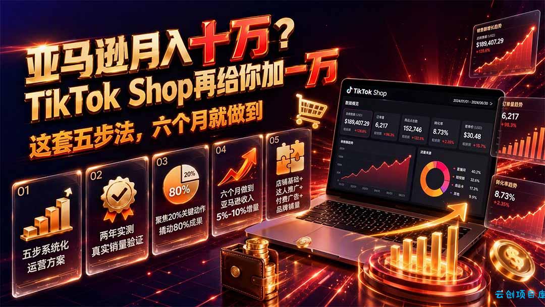亚马逊月入十万？TikTok Shop再给你加一万——这套五步法，六个月就做到【原创双语字幕】-云创项目库