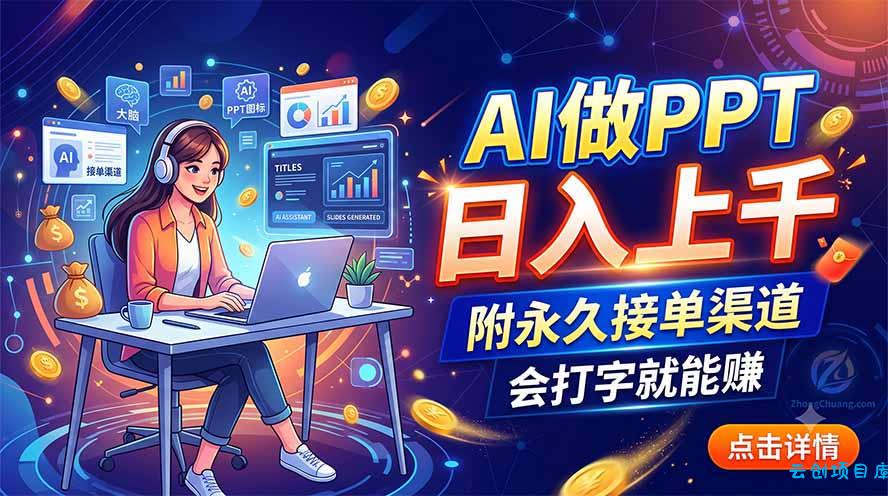 AI做PPT日入上千,附永久接单渠道,会打字就能赚-云创项目库