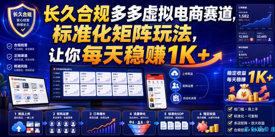 长久合规多多虚拟电商赛道，标准化矩阵玩法，让你每天稳賺1K+【揭秘】-云创项目库