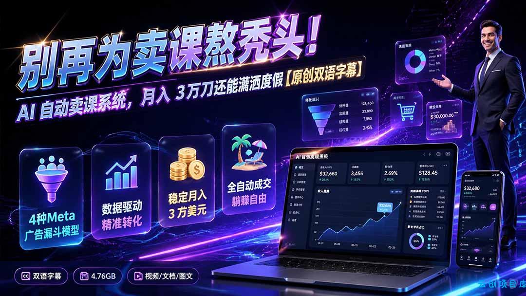 别再为卖课熬秃头！AI 自动卖课系统，月入 3 万刀还能潇洒度假【原创双语字幕】-云创项目库