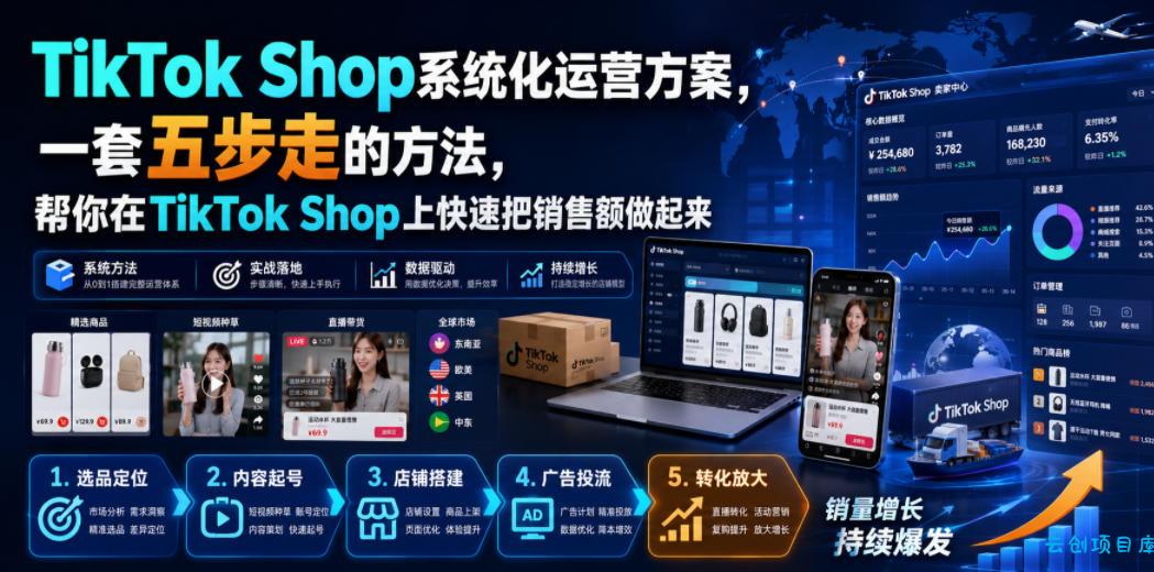 TikTok Shop系统化运营方案，一套五步走的方法，帮你在TikTok Shop上快速把销售额做起来【原创双语字幕】-云创项目库