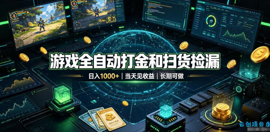 游戏全自动打金和扫货捡漏，日入1k+，当天见收益，长期可做！【揭秘】-云创项目库