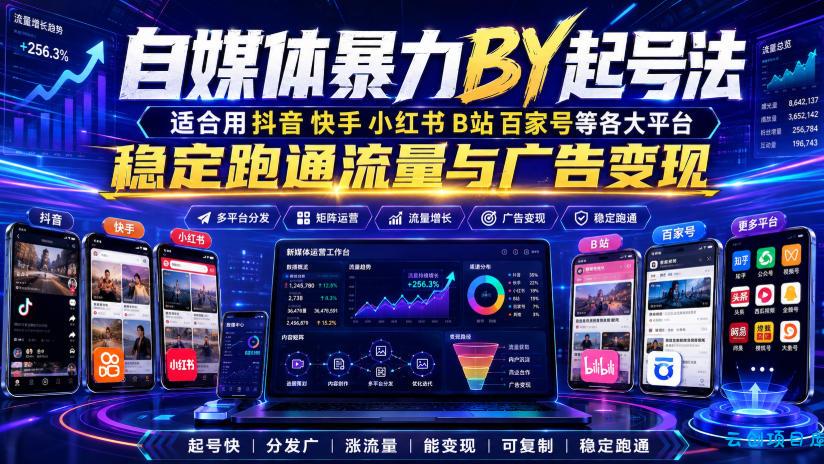 自媒体暴力搬运起号法,适合用抖音快手小红书B站百家号等各大平台,稳定跑通流量与广告变现-云创项目库