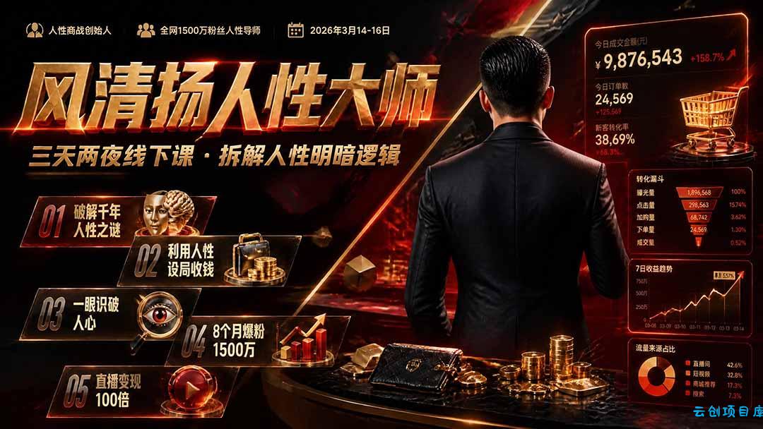 风清扬人性大师-三天两夜3月14-16线下课2026年｜拆解人性明暗逻辑，识人避坑，千万粉涨粉+直播百倍变现实战教学-云创项目库