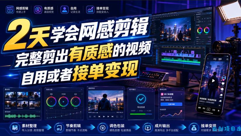 2天学会网感剪辑,完整剪出有质感的视频,自用或者接单变现-云创项目库