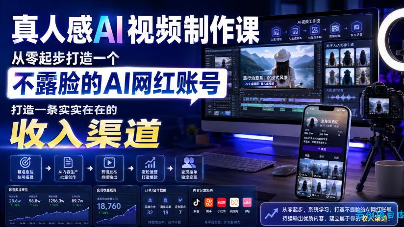 真人感AI视频制作课,从零起步打造一个不露脸的AI网红账号,打造一条实实在在的收入渠道【原创双语字幕】-云创项目库