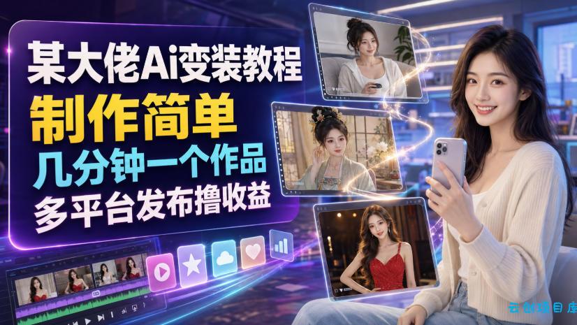 某大佬Ai变装教程,制作简单,几分钟一个作品,多平台发布撸收益-云创项目库