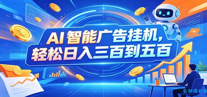 AI智能广告挂机,24小时自动跑,日入300-500,新手零门槛-云创项目库