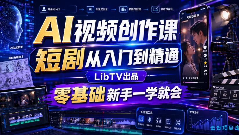 AI视频创作课,短剧从入门到精通,LibTV出品,零基础新手一学就会-云创项目库