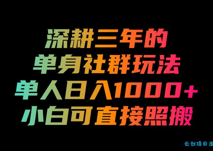 深耕三年的单身社群玩法,单人日入1000+,小白可直接照搬!【揭秘】-云创项目库