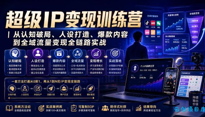 超级IP变现训练营|从认知破局、人设打造、爆款内容到全域流量变现全链路实战-云创项目库