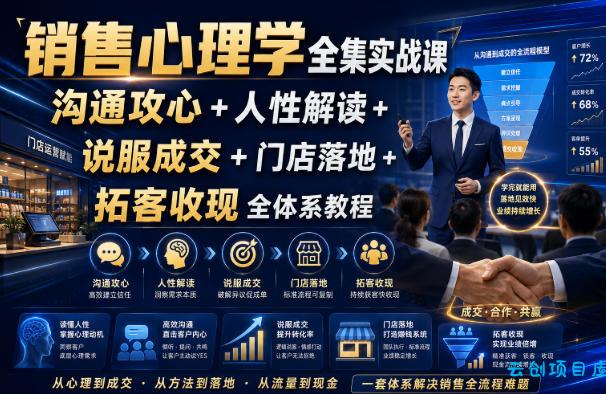 销售心理学全集实战课|沟通攻心+人性解读+说服成交+门店落地+拓客收现全体系教程-云创项目库