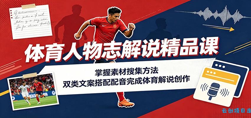 体育人物志解说精品课：掌握素材搜集方法，双类文案搭配配音完成体育解说创作-云创项目库