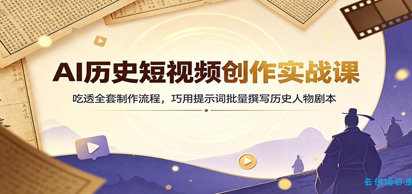 AI历史短视频创作实战课:吃透全套制作流程,巧用提示词批量撰写历史人物剧本-云创项目库
