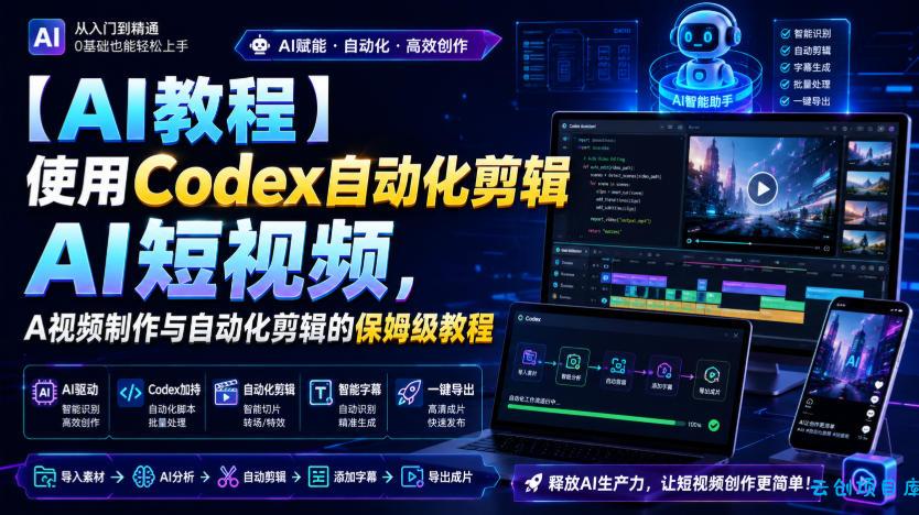 【AI教程】使用Codex自动化剪辑AI短视频，AI视频制作与自动化剪辑的保姆级教程-云创项目库