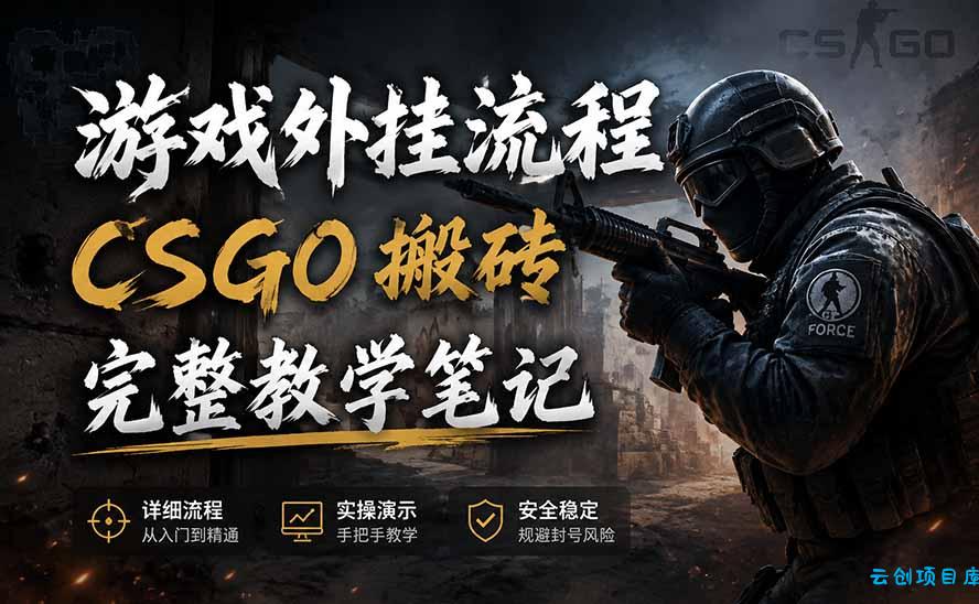 游戏挂机全流程笔记分享，CSGO游戏搬砖，小白看了当天学会见收益-云创项目库