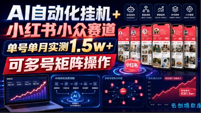 AI自动化挂G+小红书小众赛道，单号单月实测1.5w+，可多号矩阵操作【揭秘】-云创项目库