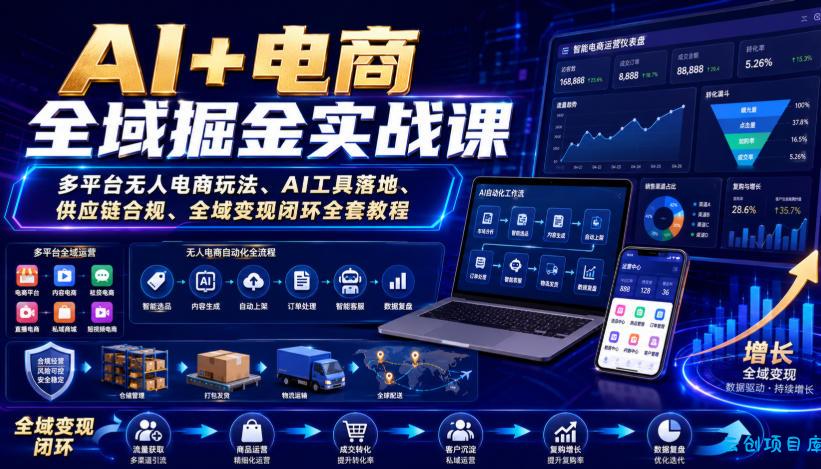 AI+电商全域掘金实战课｜多平台无人电商玩法、AI工具落地、供应链合规、全域变现闭环全套教程-云创项目库