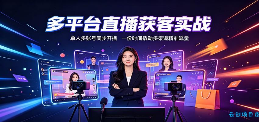多平台直播获客实战：单人多账号同步开播，一份时间撬动多渠道精准流量-云创项目库