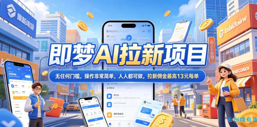 2026年即梦AI拉新项目最新玩法，无任何门槛，操作非常简单，人人都可做，拉新佣金最高13米每单(更新08月07日)-云创项目库
