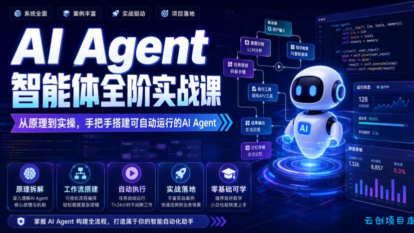 AI Agent智能体全阶实战课，从原理到实操，手把手搭建可自动运行的AI Agent-云创项目库