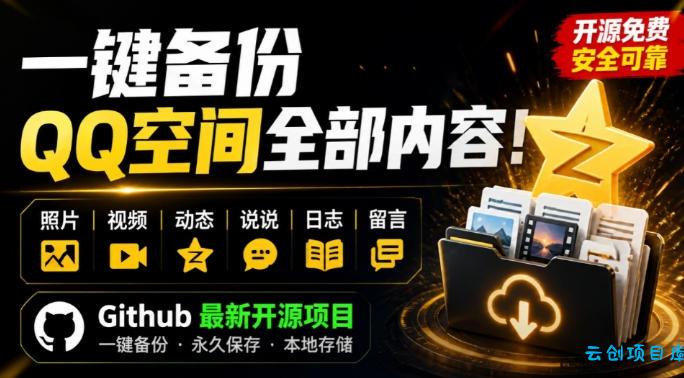 一键将你QQ空间全部内容备份下来！照片/视频/动态信息全存本地，Github最新开源项目QzoneArchive-云创项目库