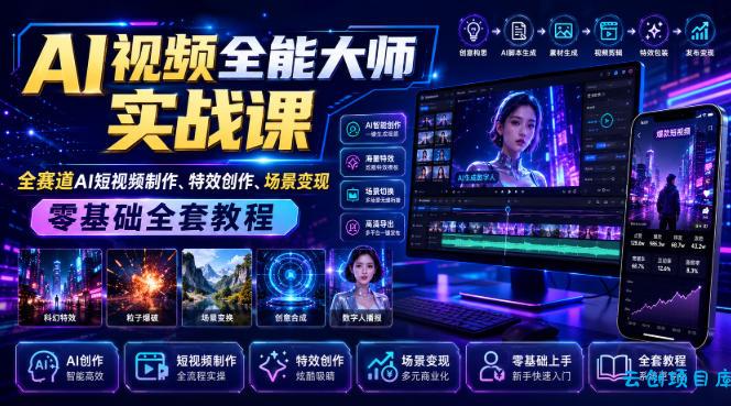 AI视频全能大师实战课｜全赛道AI短视频制作、特效创作、场景变现零基础全套教程-云创项目库