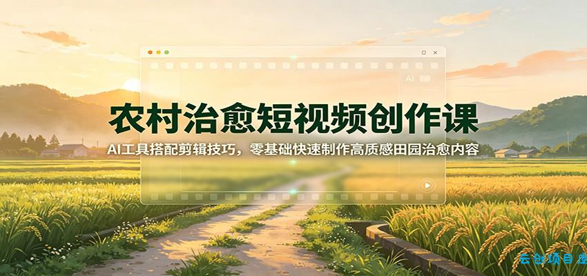 农村治愈短视频创作课：AI工具搭配剪辑技巧，零基础快速制作高质感田园治愈内容-云创项目库