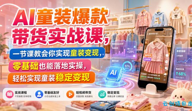 AI童装爆款带货实战课，一节课教会你实现童装变现，零基础也能落地实操-云创项目库