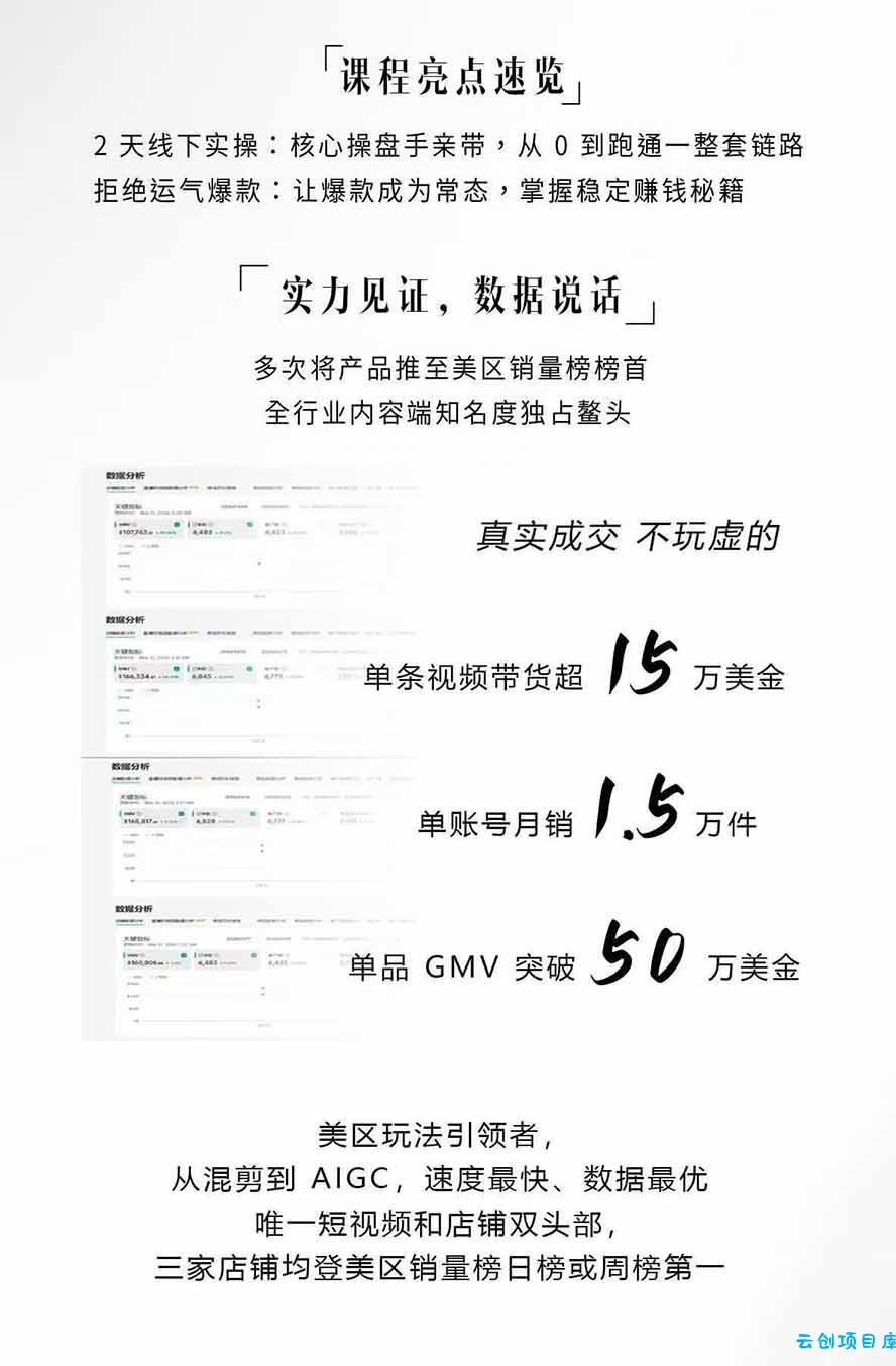 图片[2]-AIGC×TikTok美区短视频带货线下课；两天一夜完整回放，12小时高清视频收录头部操盘手全流程教学-云创项目库