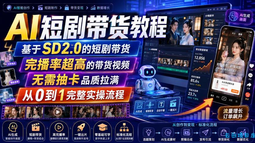 AI短剧带货教程,基于SD2.0的短剧带货,完播率超高的带货视频,无需抽卡品质拉满,从0到1完整实操流程-云创项目库