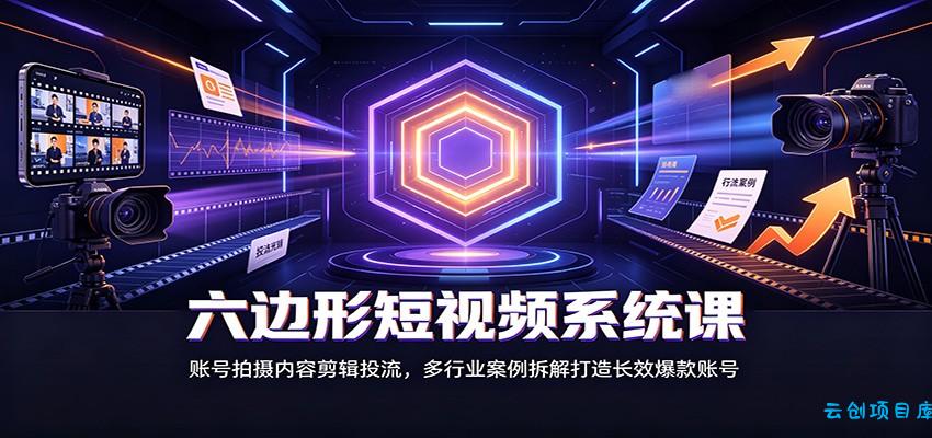 六边形短视频系统课：账号拍摄内容剪辑投流，多行业案例拆解打造长效爆款账号-云创项目库