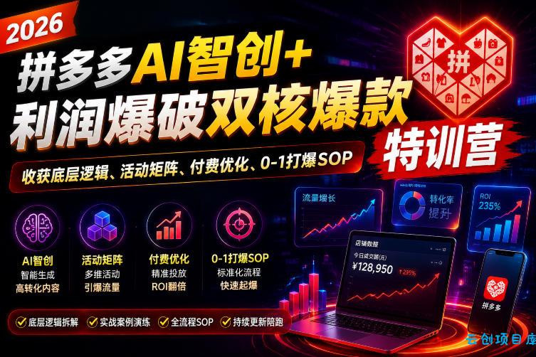 2026拼多多AI智创+利润爆破双核爆款特训营，收获底层逻辑、活动矩阵、付费优化、0-1打爆SOP(更新0810)-云创项目库