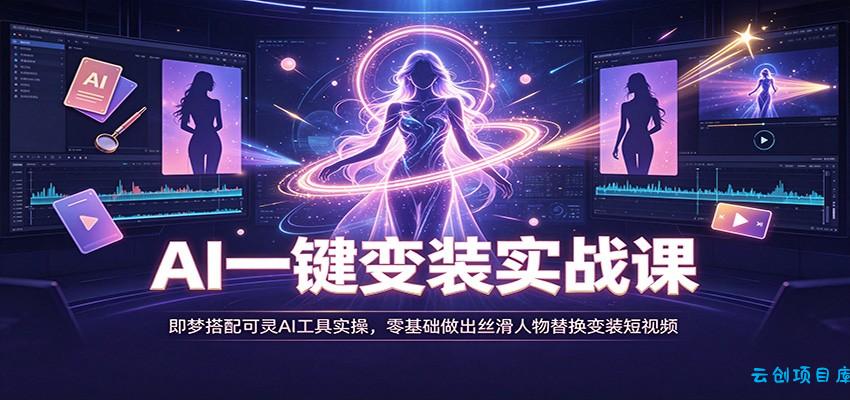 AI一键变装实战课：即梦搭配可灵AI工具实操，零基础做出丝滑人物替换变装短视频-云创项目库