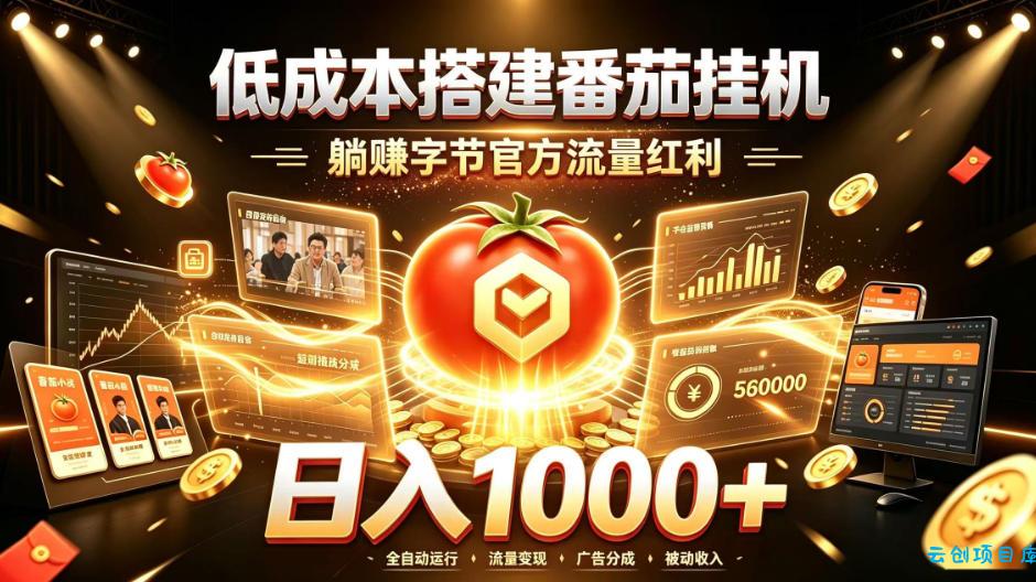 低成本搭建番茄挂G，躺賺字节官方流量红利，日入1k+，全程傻瓜式落地【揭秘】-云创项目库