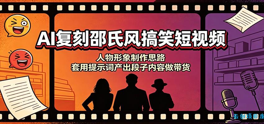 AI复刻邵氏风搞笑短视频:人物形象制作思路,套用提示词产出段子内容做带货-云创项目库