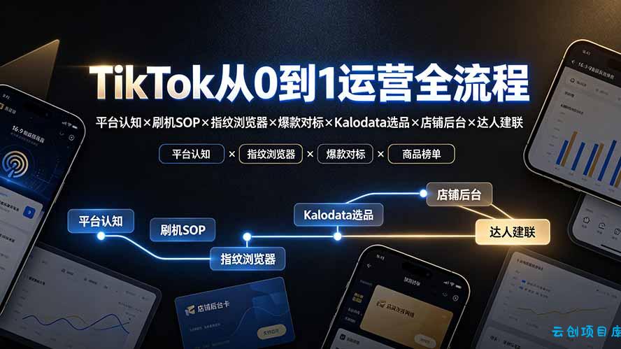TikTok从0到1运营全流程-更新：平台认知×刷机SOP×指纹浏览器×爆款对标×Kalodata选品×店铺后台×达人建联-云创项目库